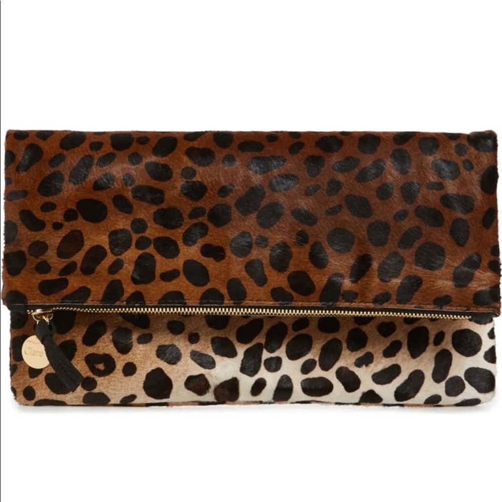 Clare V Calf hair Leopard clutch